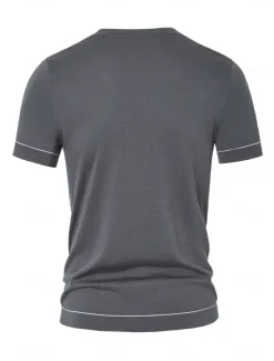 OUKU Men's Silk Linen Cotton T Shirt Short Sleeve Crew Neck Summer Solid Color Daily Casual Daily Leisure Color Block Vacation Causal Casual Dark Gray Black White Top Tee for Men