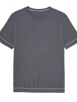 OUKU Men's Silk Linen Cotton T Shirt Short Sleeve Crew Neck Summer Solid Color Daily Casual Daily Leisure Color Block Vacation Causal Casual Dark Gray Black White Top Tee for Men