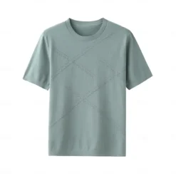 Best OUKU Men's Silk Linen Cotton T Shirt Line Texture Crew Neck School Short Sleeve Crewneck Clothing Apparel Knitwear Vacation Vintage Neutral