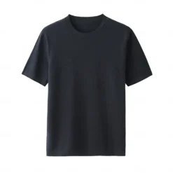 Best OUKU Men's Silk Linen Cotton T Shirt Line Texture Crew Neck School Short Sleeve Crewneck Clothing Apparel Knitwear Vacation Vintage Neutral