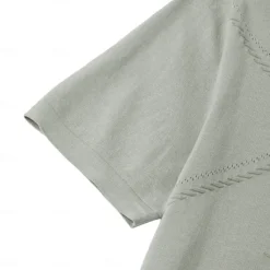 Best OUKU Men's Silk Linen Cotton T Shirt Line Texture Crew Neck School Short Sleeve Crewneck Clothing Apparel Knitwear Vacation Vintage Neutral