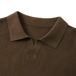 Sale OUKU Men's SIlk Linen Cotton Turndown V Neck Knit T Shirt School Training Short Sleeve Clothing Apparel Knitwear Vacation Vintage Neutral