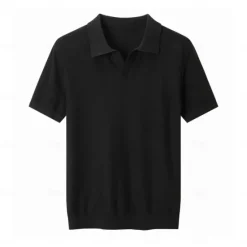 Sale OUKU Men's SIlk Linen Cotton Turndown V Neck Knit T Shirt School Training Short Sleeve Clothing Apparel Knitwear Vacation Vintage Neutral