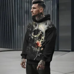 Discount OUKU Men's Skeleton Hoodie Hoodies Sweatshirt Punk Gothic Long Sleeve Hooded Party Holiday Streetwear Black Green Print Front Pocket Spring & Fall Designer