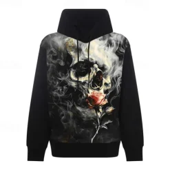 Discount OUKU Men's Skeleton Hoodie Hoodies Sweatshirt Punk Gothic Long Sleeve Hooded Party Holiday Streetwear Black Green Print Front Pocket Spring & Fall Designer