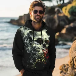 Discount OUKU Men's Skeleton Hoodie Hoodies Sweatshirt Punk Gothic Long Sleeve Hooded Party Holiday Streetwear Black Green Print Front Pocket Spring & Fall Designer