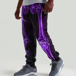 Best OUKU Men's Skeleton Neon Glow Halloween Costumes Sweatpants Joggers Trousers Mid Waist Drawstring Elastic Waist Dark Punk Gothic Style Holiday Streetwear Athletic Sweatpants with Pockets Spring Fall 3D