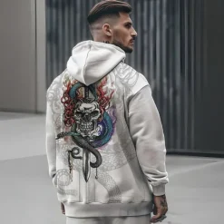 New OUKU Men's Skeleton Snake Hoodie Hoodies Sweatshirt Punk Gothic Long Sleeve Hooded Party Holiday Streetwear Black White Print Front Pocket Spring & Fall Designer