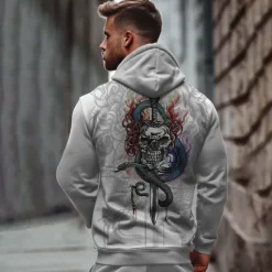New OUKU Men's Skeleton Snake Hoodie Hoodies Sweatshirt Punk Gothic Long Sleeve Hooded Party Holiday Streetwear Black White Print Front Pocket Spring & Fall Designer