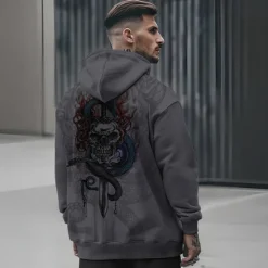 New OUKU Men's Skeleton Snake Hoodie Hoodies Sweatshirt Punk Gothic Long Sleeve Hooded Party Holiday Streetwear Black White Print Front Pocket Spring & Fall Designer