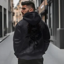 New OUKU Men's Skeleton Snake Hoodie Hoodies Sweatshirt Punk Gothic Long Sleeve Hooded Party Holiday Streetwear Black White Print Front Pocket Spring & Fall Designer