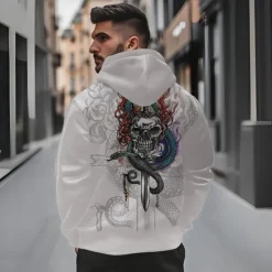 New OUKU Men's Skeleton Snake Hoodie Hoodies Sweatshirt Punk Gothic Long Sleeve Hooded Party Holiday Streetwear Black White Print Front Pocket Spring & Fall Designer