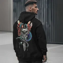 New OUKU Men's Skeleton Snake Hoodie Hoodies Sweatshirt Punk Gothic Long Sleeve Hooded Party Holiday Streetwear Black White Print Front Pocket Spring & Fall Designer