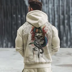New OUKU Men's Skeleton Snake Hoodie Hoodies Sweatshirt Punk Gothic Long Sleeve Hooded Party Holiday Streetwear Black White Print Front Pocket Spring & Fall Designer