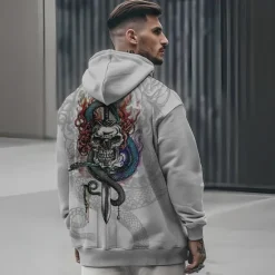 New OUKU Men's Skeleton Snake Hoodie Hoodies Sweatshirt Punk Gothic Long Sleeve Hooded Party Holiday Streetwear Black White Print Front Pocket Spring & Fall Designer