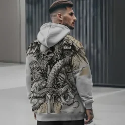 New OUKU Men's Skeleton Snake Hoodie Hoodies Sweatshirt Punk Gothic Long Sleeve Hooded Party Holiday Streetwear White Khaki Print Front Pocket Spring & Fall Designer