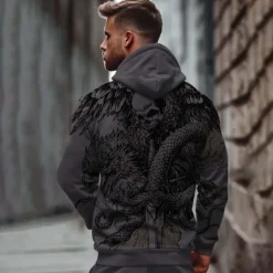 New OUKU Men's Skeleton Snake Hoodie Hoodies Sweatshirt Punk Gothic Long Sleeve Hooded Party Holiday Streetwear White Khaki Print Front Pocket Spring & Fall Designer