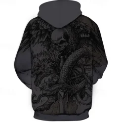 New OUKU Men's Skeleton Snake Hoodie Hoodies Sweatshirt Punk Gothic Long Sleeve Hooded Party Holiday Streetwear White Khaki Print Front Pocket Spring & Fall Designer