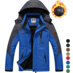 Best OUKU Men's Ski Jacket Gorpcore Softshell Fleece Jacket Waterproof Rain Jacket Winter Outdoor Thermal Warm Windproof Windbreaker Trench Coat Top Outerwear Skiing Camping Hiking Casual Denim Blue Red Green