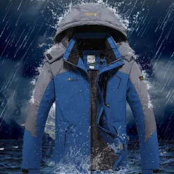 Best OUKU Men's Ski Jacket Gorpcore Softshell Fleece Jacket Waterproof Rain Jacket Winter Outdoor Thermal Warm Windproof Windbreaker Trench Coat Top Outerwear Skiing Camping Hiking Casual Denim Blue Red Green
