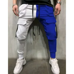Best OUKU Men's Skinny Joggers Tapered pants Trousers Casual Pants Patchwork Drawstring Elastic Waist Solid Colored Sports Full Length Casual Daily Streetwear Sports Chino Slim Black-White White & Blue