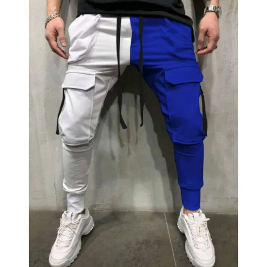 Best OUKU Men's Skinny Joggers Tapered pants Trousers Casual Pants Patchwork Drawstring Elastic Waist Solid Colored Sports Full Length Casual Daily Streetwear Sports Chino Slim Black-White White & Blue