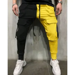 Best OUKU Men's Skinny Joggers Tapered pants Trousers Casual Pants Patchwork Drawstring Elastic Waist Solid Colored Sports Full Length Casual Daily Streetwear Sports Chino Slim Black-White White & Blue
