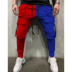 Best OUKU Men's Skinny Joggers Tapered pants Trousers Casual Pants Patchwork Drawstring Elastic Waist Solid Colored Sports Full Length Casual Daily Streetwear Sports Chino Slim Black-White White & Blue