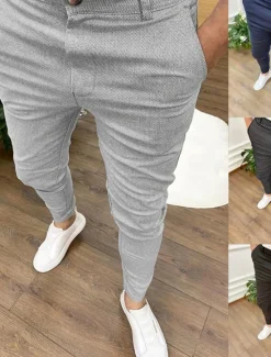 New OUKU Men's Skinny Trousers Chinos Buttons Pocket Plain Comfort Formal Party Work Fashion Classic Style Black Blue Micro-elastic