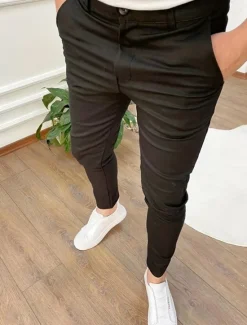 New OUKU Men's Skinny Trousers Chinos Buttons Pocket Plain Comfort Formal Party Work Fashion Classic Style Black Blue Micro-elastic