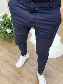 New OUKU Men's Skinny Trousers Chinos Buttons Pocket Plain Comfort Formal Party Work Fashion Classic Style Black Blue Micro-elastic