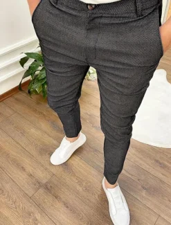 New OUKU Men's Skinny Trousers Chinos Buttons Pocket Plain Comfort Formal Party Work Fashion Classic Style Black Blue Micro-elastic