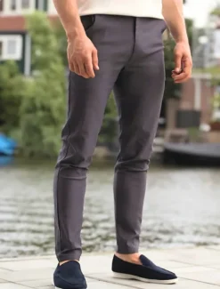 New OUKU Men's Skinny Trousers Chinos Buttons Pocket Plain Comfort Formal Work Daily Fashion Classic Style Black Khaki Micro-elastic