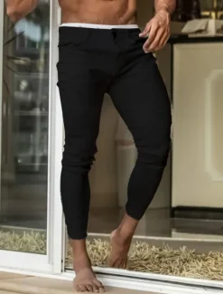 Sale OUKU Men's Skinny Trousers Chinos Chino Pants Casual Pants Pocket Plain Comfort Soft Full Length Outdoor Daily Going out Fashion Streetwear Black White Micro-elastic
