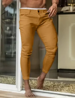 Sale OUKU Men's Skinny Trousers Chinos Chino Pants Casual Pants Pocket Plain Comfort Soft Full Length Outdoor Daily Going out Fashion Streetwear Black White Micro-elastic