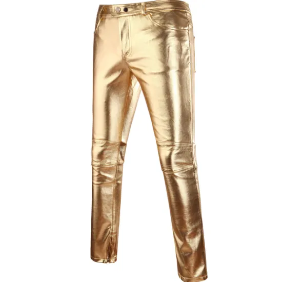 OUKU Men's Skinny Trousers Faux Leather Pants Casual Pants Jogger Pants Pocket Plain Comfort Breathable Full Length Party Daily Fashion Streetwear Silver Black Micro-elastic