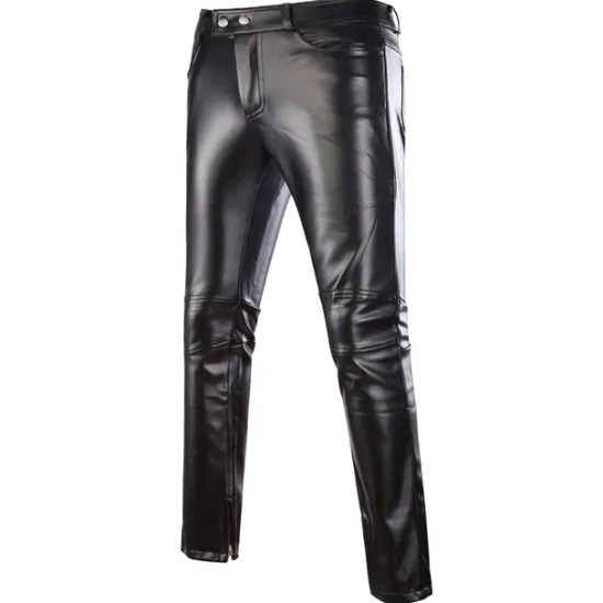 OUKU Men's Skinny Trousers Faux Leather Pants Casual Pants Jogger Pants Pocket Plain Comfort Breathable Full Length Party Daily Fashion Streetwear Silver Black Micro-elastic