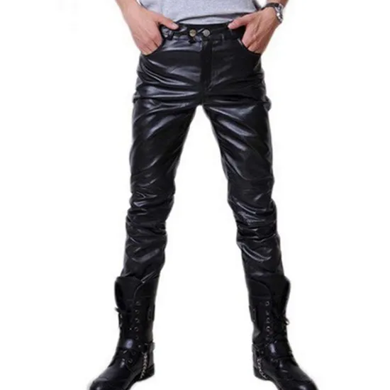 Discount OUKU Men's Skinny Trousers Faux Leather Pants Straight Leg Solid Colored Full Length Party Going out Club Streetwear Stylish Silver Black Micro-elastic