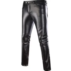 Discount OUKU Men's Skinny Trousers Faux Leather Pants Straight Leg Solid Colored Full Length Party Going out Club Streetwear Stylish Silver Black Micro-elastic