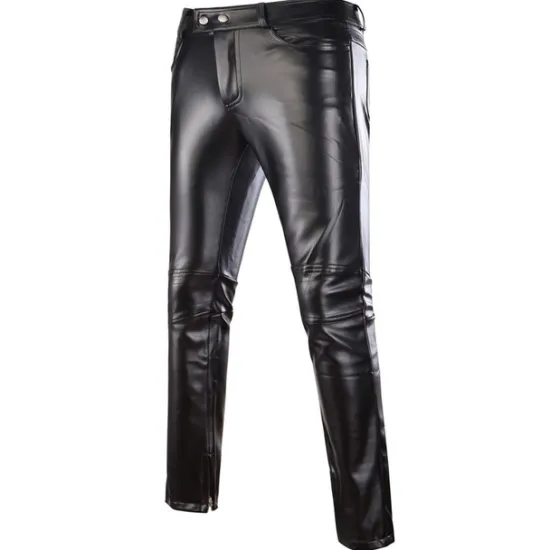 Discount OUKU Men's Skinny Trousers Faux Leather Pants Straight Leg Solid Colored Full Length Party Going out Club Streetwear Stylish Silver Black Micro-elastic