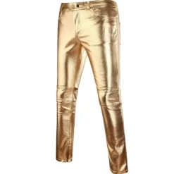 Discount OUKU Men's Skinny Trousers Faux Leather Pants Straight Leg Solid Colored Full Length Party Going out Club Streetwear Stylish Silver Black Micro-elastic