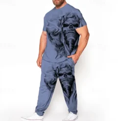 Outlet OUKU Men's Skull 3D Print Graphic Prints 2pcs Tees sets Matching Sets Short Sleeve Long pants Crew Neck Fashion Streetwear Casual Outdoor Daily Sports 3D Print Spring & Summer White Blue Brown