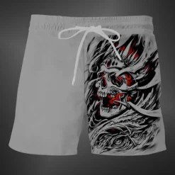 Best OUKU Men's Skull 3D Print Halloween Costumes Swim Trunks Swim Shorts Board Shorts Mid Waist Fashion Streetwear Designer Casual Daily Holiday Pocket Elastic Waist 3D Print Designer Clothing Apparel Grey