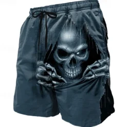 Clearance OUKU Men's Skull Death Halloween Costumes Swim Trunks Swim Shorts Board Shorts Mid Waist Dark Punk Gothic Style Holiday Streetwear Side Pockets Mesh Lining Elastic Drawstring Waist Designer Clothing