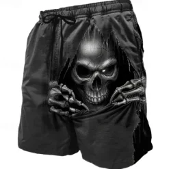 Clearance OUKU Men's Skull Death Halloween Costumes Swim Trunks Swim Shorts Board Shorts Mid Waist Dark Punk Gothic Style Holiday Streetwear Side Pockets Mesh Lining Elastic Drawstring Waist Designer Clothing