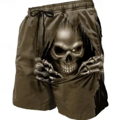 Clearance OUKU Men's Skull Death Halloween Costumes Swim Trunks Swim Shorts Board Shorts Mid Waist Dark Punk Gothic Style Holiday Streetwear Side Pockets Mesh Lining Elastic Drawstring Waist Designer Clothing