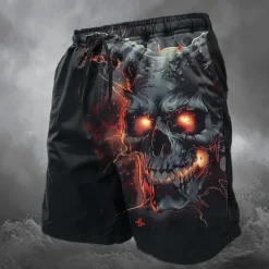 New OUKU Men's Skull Dragon Skeleton Sweat Pants Swim Shorts Board Shorts Mid Waist Vintage Designer Punk & Gothic Casual Holiday Club Designer Clothing Apparel Black