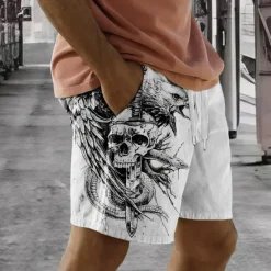 Online OUKU Men's Skull Eagle Snake Swim Trunks Swim Shorts Board Shorts Mid Waist Punk & Gothic Vacation Party Holiday with Mesh lining Elastic Waist 3D Print Designer Clothing Apparel