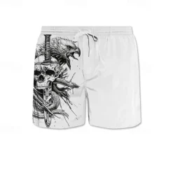 Online OUKU Men's Skull Eagle Snake Swim Trunks Swim Shorts Board Shorts Mid Waist Punk & Gothic Vacation Party Holiday with Mesh lining Elastic Waist 3D Print Designer Clothing Apparel