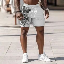 Online OUKU Men's Skull Eagle Snake Swim Trunks Swim Shorts Board Shorts Mid Waist Punk & Gothic Vacation Party Holiday with Mesh lining Elastic Waist 3D Print Designer Clothing Apparel